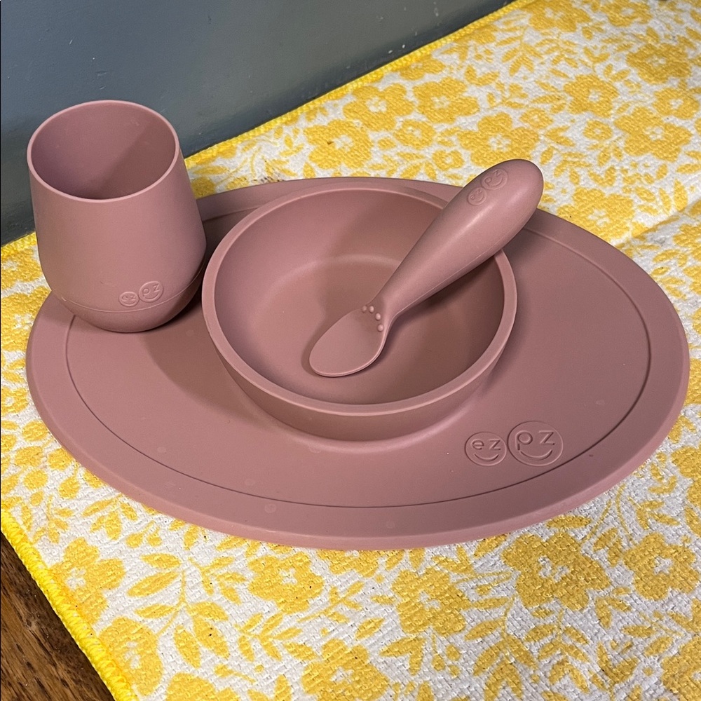 ezpz Rose Silicone Suction Placemat Bowl Cup and Spoon Set